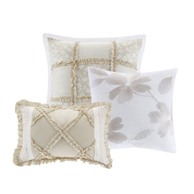 Seafoam Green Cotton Queen Comforter Set with Decorative Pillows