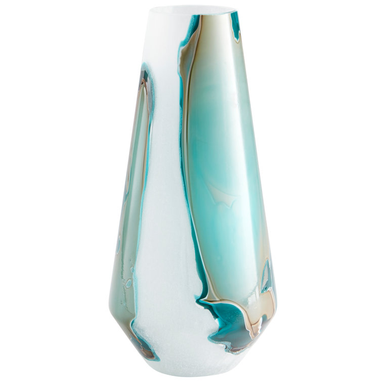 Large Gold and Teal Glass Decorative Table Vase