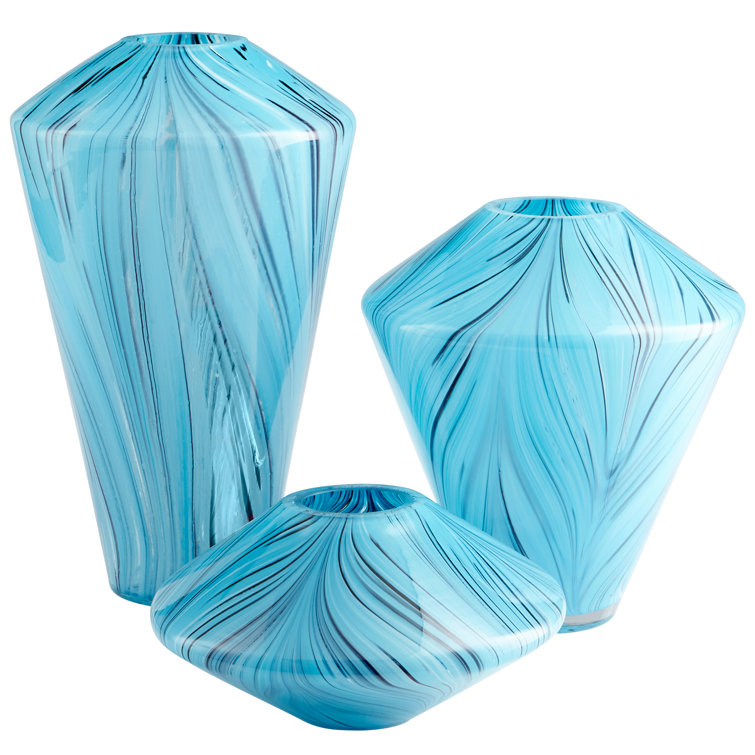 Phoebe Blue Glass Table Vase, 10 Inches Wide