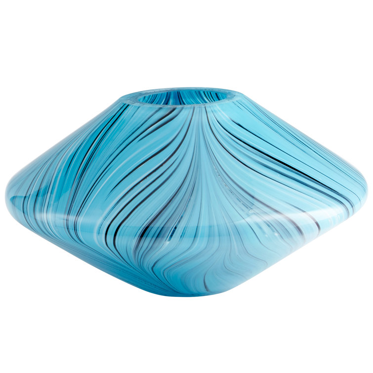 Phoebe Blue Glass Table Vase, 10 Inches Wide