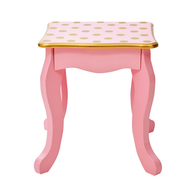 Pink and Gold Polka Dot Kids Vanity Set with Bench