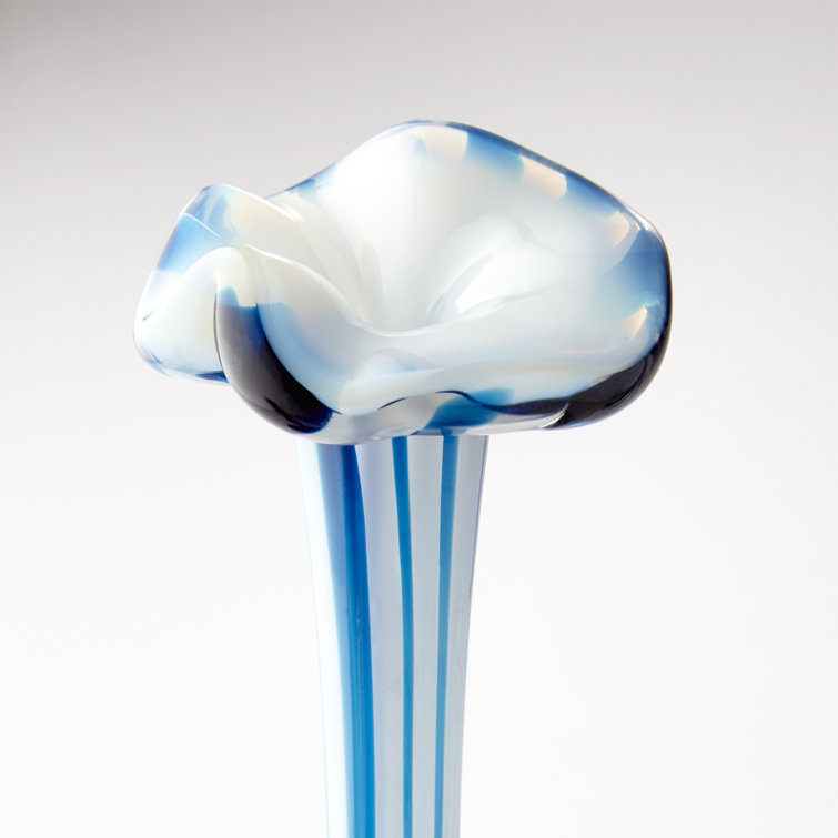 Blue and White Striped Glass Table Vase