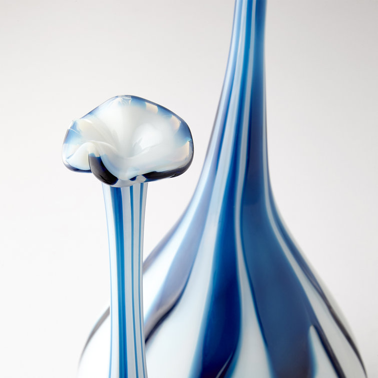 Blue and White Striped Glass Table Vase