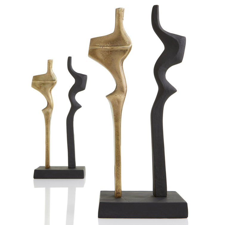 Antique Brass and Matte Black Metal Abstract Sculpture