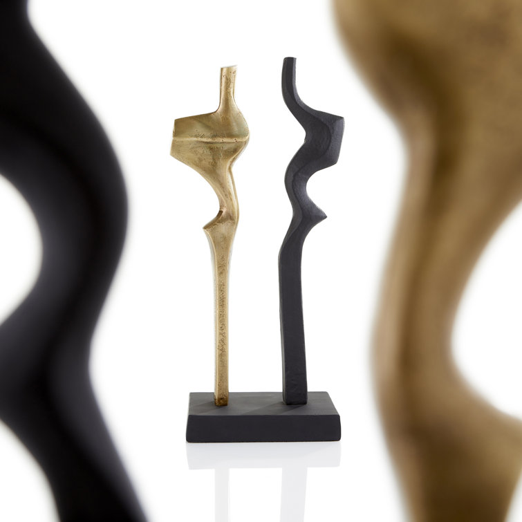 Antique Brass and Matte Black Metal Abstract Sculpture