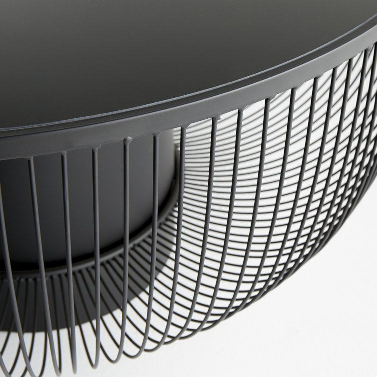 Round Black Metal and Glass Outdoor Coffee Table with Storage