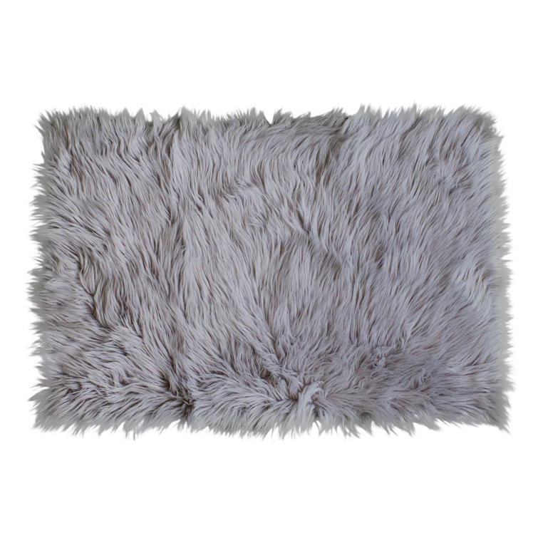 Diller Gray Faux Sheepskin Fur Machine Washable Shag Fluffy Area Rug