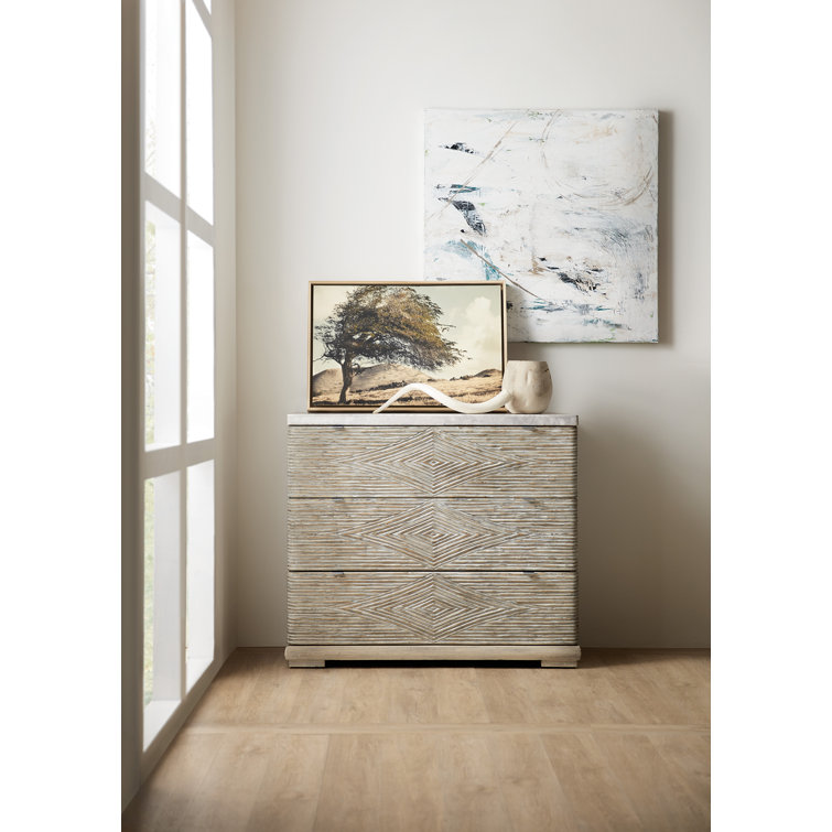 Gray and Light Wood 3-Drawer Dresser with Marble Top