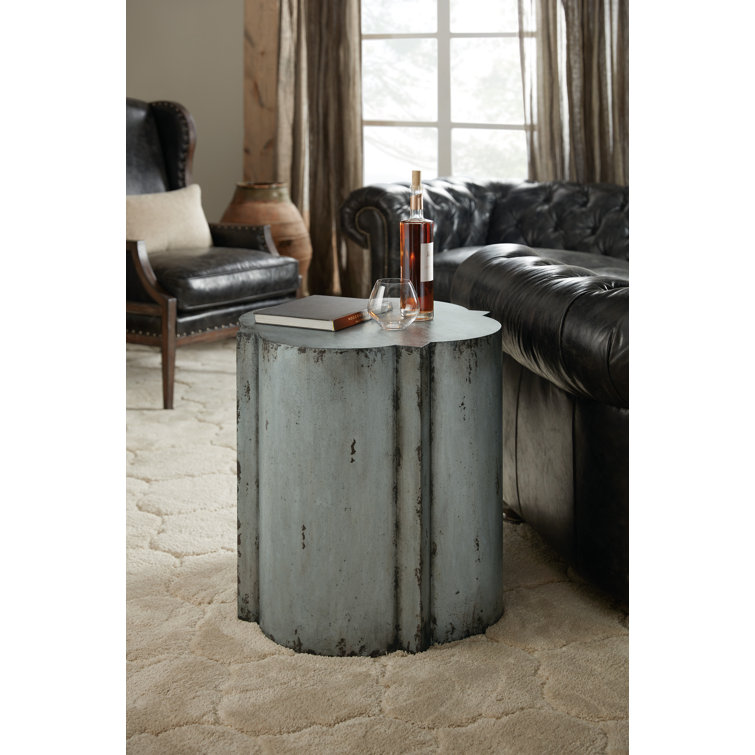 Gray Distressed Metal and Wood Round End Table