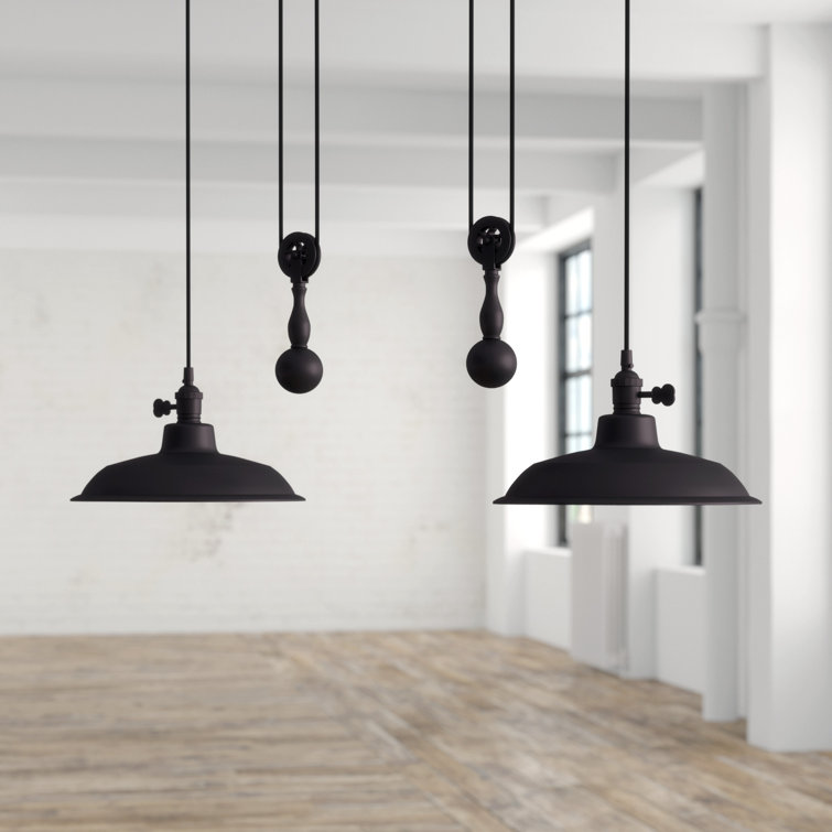 Aged Bronze 2-Light Pulley Pendant with Adjustable Height