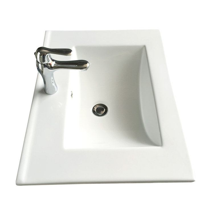 Gloss White Ceramic Rectangular Drop-In Bathroom Sink with Faucet