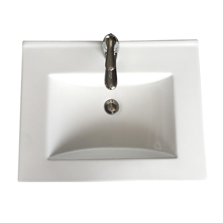 Gloss White Ceramic Rectangular Drop-In Bathroom Sink with Faucet