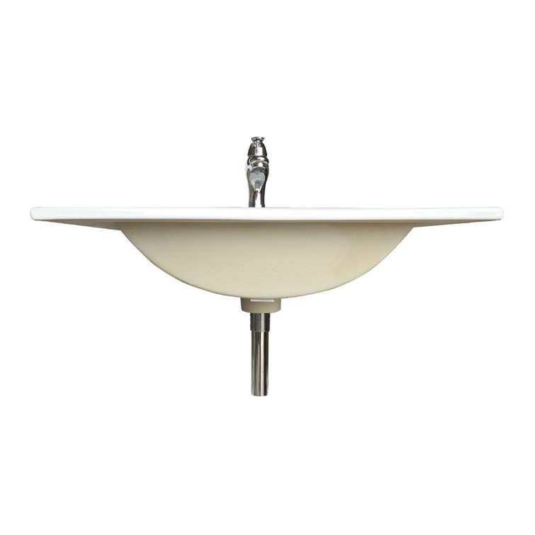 Gloss White Ceramic Rectangular Drop-In Bathroom Sink with Faucet