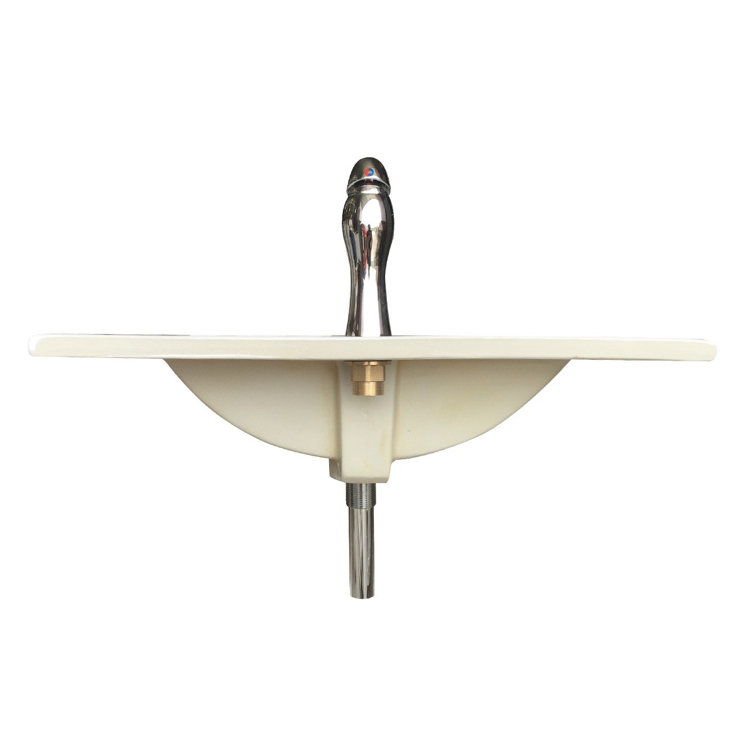 Gloss White Ceramic Rectangular Drop-In Bathroom Sink with Faucet
