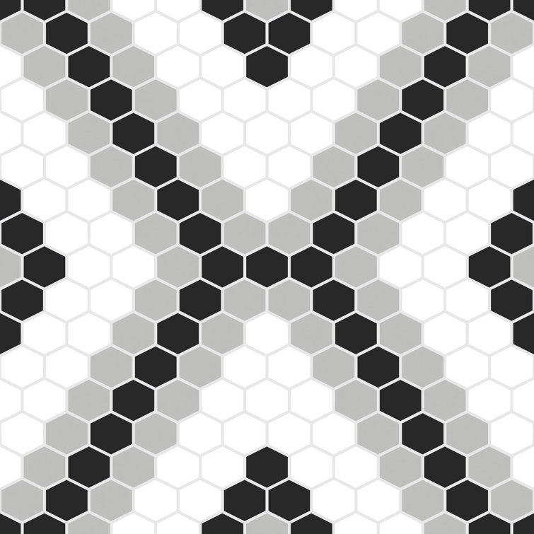 Black and White Hexagon Peel and Stick Vinyl Floor Tiles