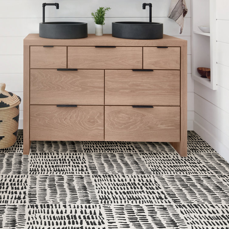 Black and White Vinyl Peel & Stick Kitchen Floor Tiles