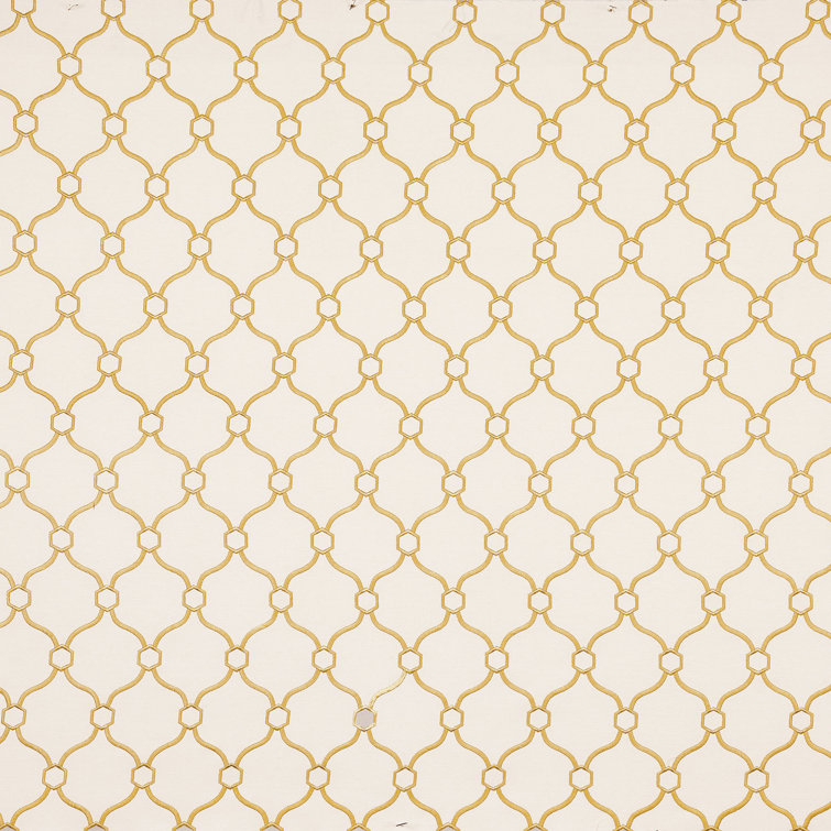 Emory Honey Linen Blend Upholstery Fabric with Embroidered Trellis Pattern