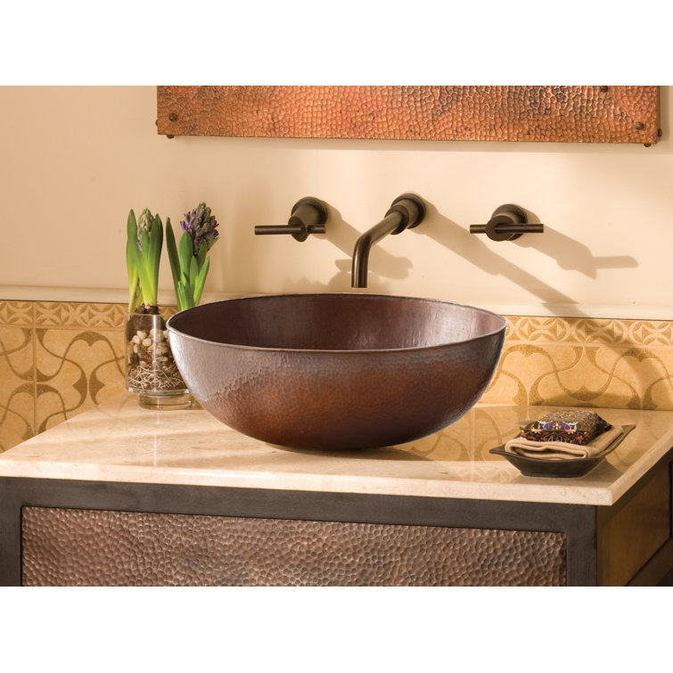 Antique Copper Oval Vessel Bathroom Sink with Hammered Finish