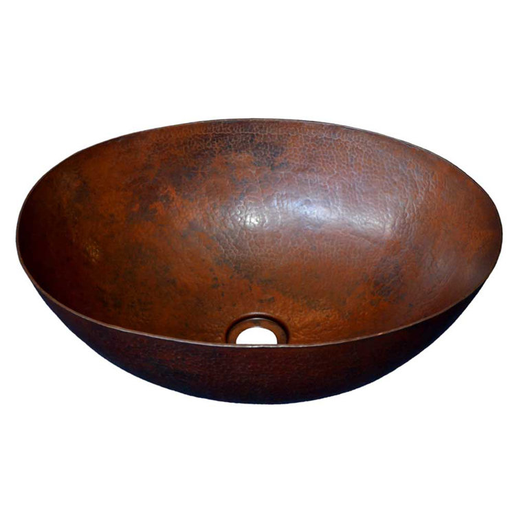Antique Copper Oval Vessel Bathroom Sink with Hammered Finish