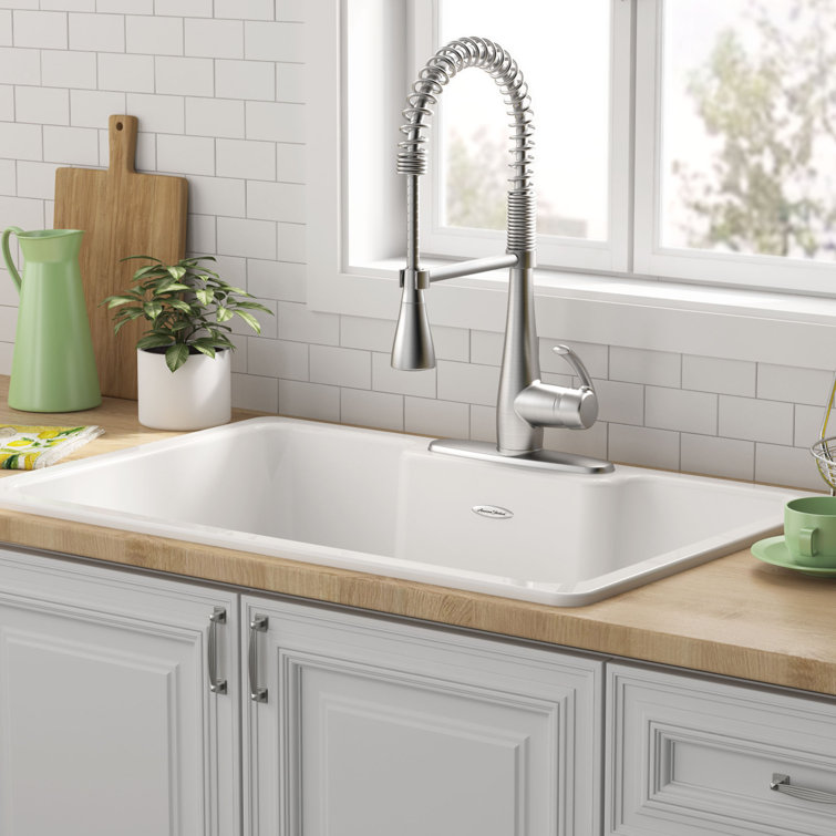 Quince 33'' White Glossy Cast Iron Drop-In Single Bowl Kitchen Sink