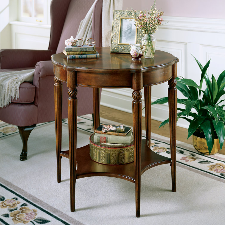 Traditional Round Cherry Wood Accent Table with Inlays