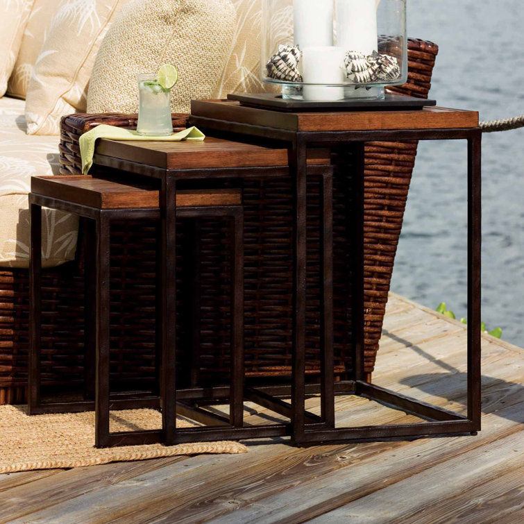 Transitional Sienna Bali Wood and Walnut Metal Nesting Tables