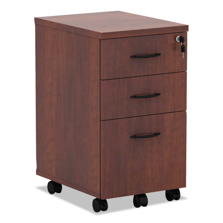 Cherry Woodgrain 3-Drawer Mobile Pedestal File Cabinet with Lock