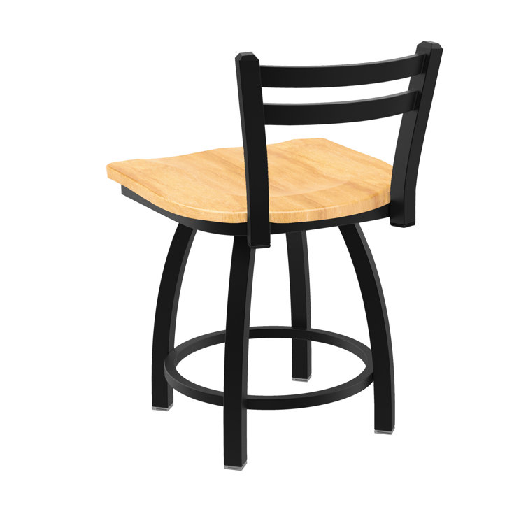 Jackie Black Wrinkle Steel Accent Stool with Natural Maple Seat