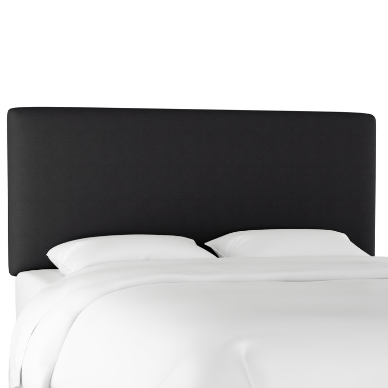Classic Black Linen Upholstered Queen Headboard with Solid Wood Frame