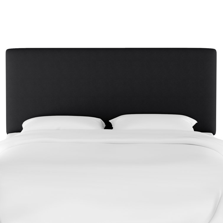 Classic Black Linen Upholstered Queen Headboard with Solid Wood Frame