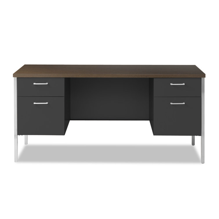 Executive Walnut/Black Wood Desk with Drawer and Filing Cabinet