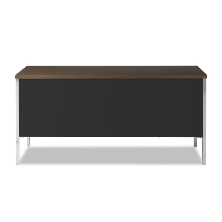Executive Walnut/Black Wood Desk with Drawer and Filing Cabinet