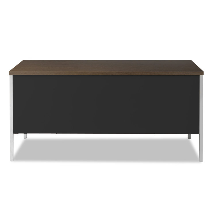 Executive Walnut/Black Wood Desk with Drawer and Filing Cabinet