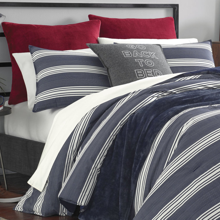 Navy Twin Cotton Reversible Comforter Set with Sham