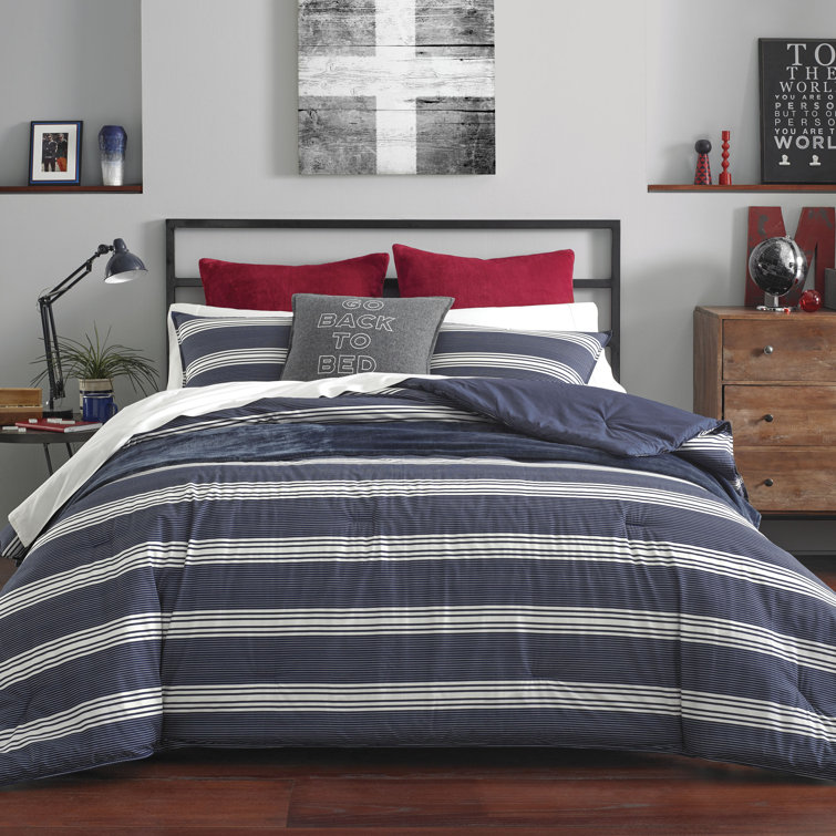 Navy Twin Cotton Reversible Comforter Set with Sham
