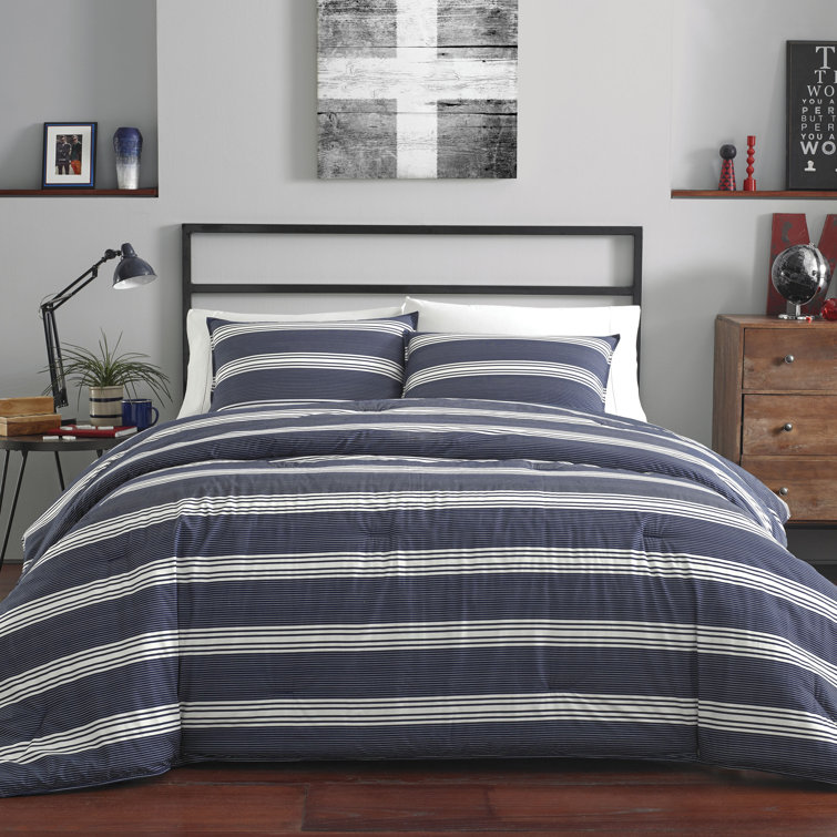 Navy Twin Cotton Reversible Comforter Set with Sham