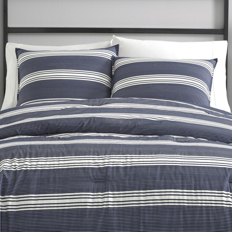 Navy Twin Cotton Reversible Comforter Set with Sham