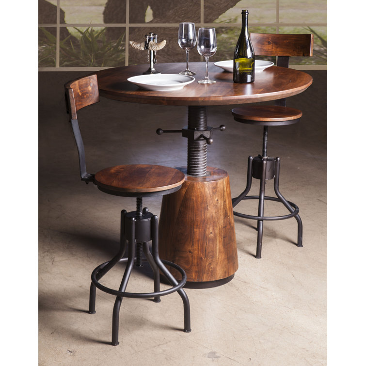 Adjustable Acacia Wood and Zinc Bar Stool with Swivel