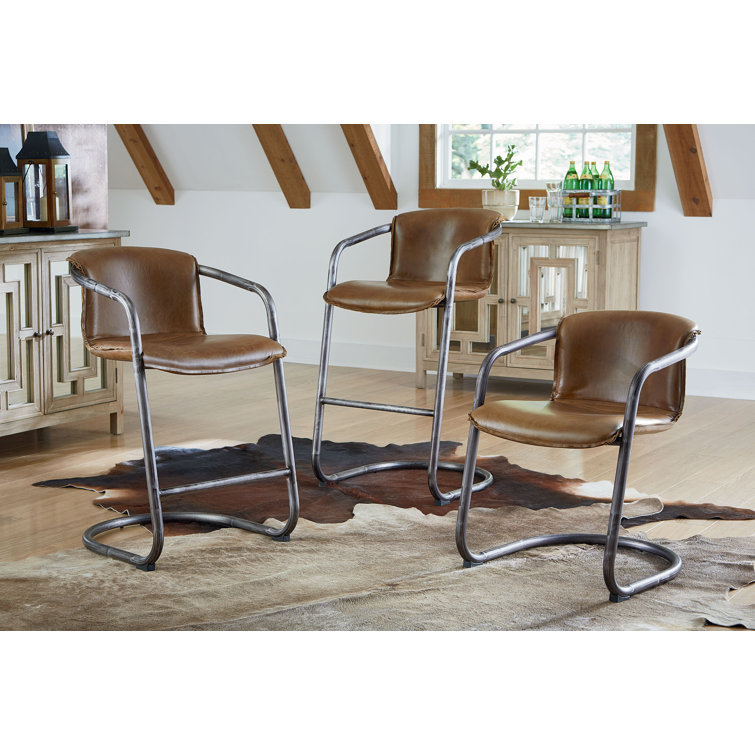 Chiavari Chestnut Leather and Metal Bar Stool