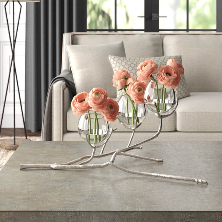 Nickel Finish Brass and Glass Coffee Table