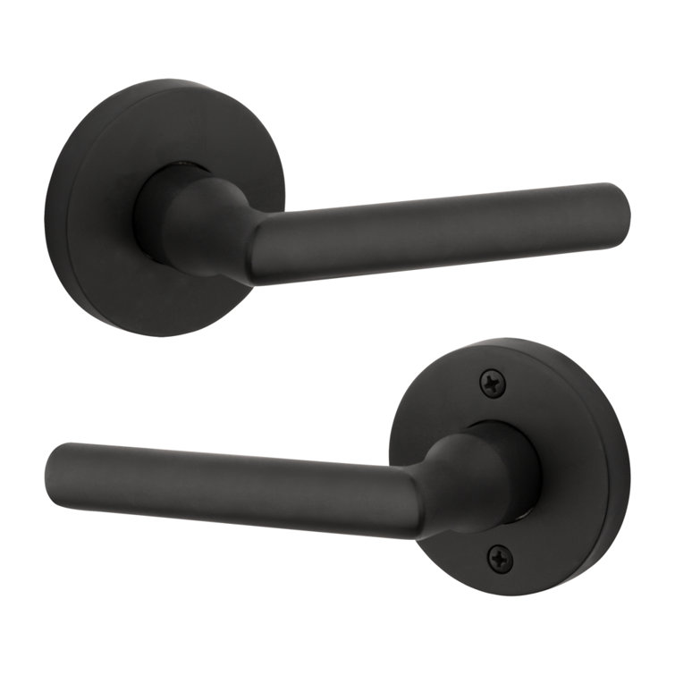 Satin Black Solid Brass Contemporary Round Rose Lever
