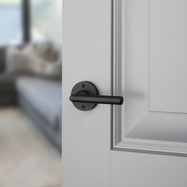 Satin Black Solid Brass Contemporary Round Rose Lever