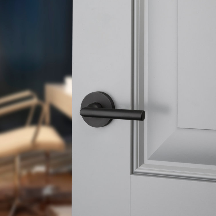 Satin Black Solid Brass Contemporary Round Rose Lever