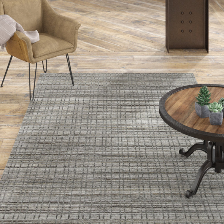 Gray Geometric Handwoven Wool Blend Area Rug 5' x 8'