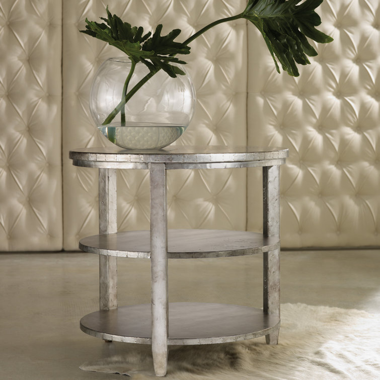Small Round Silver Poplar and Aluminum Side Table