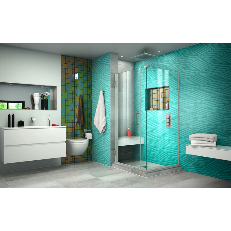 Unidoor Plus Frameless Clear Glass Hinged Shower Enclosure with Distressed Bronze Hardware