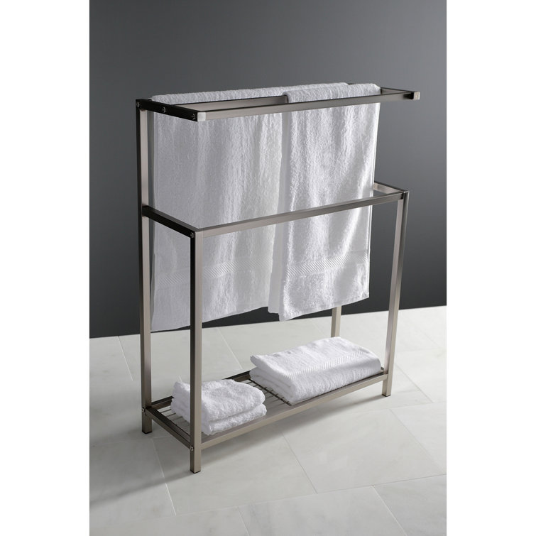 Brushed Nickel Freestanding Iron Towel Rack with Shelf