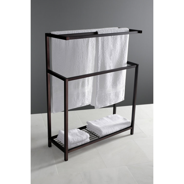 Oil Rubbed Bronze Freestanding Iron Towel Rack with Shelf