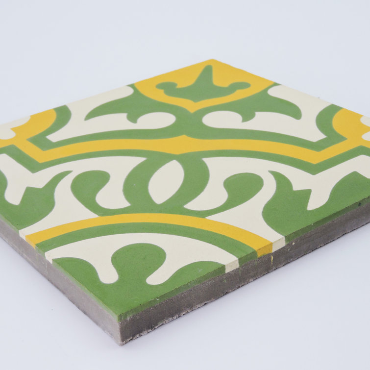 Baha 8'' x 8'' Green and Yellow Cement Mosaic Tile