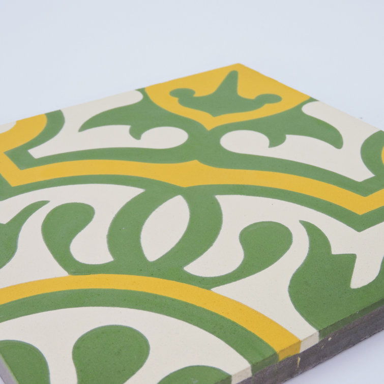 Baha 8'' x 8'' Green and Yellow Cement Mosaic Tile